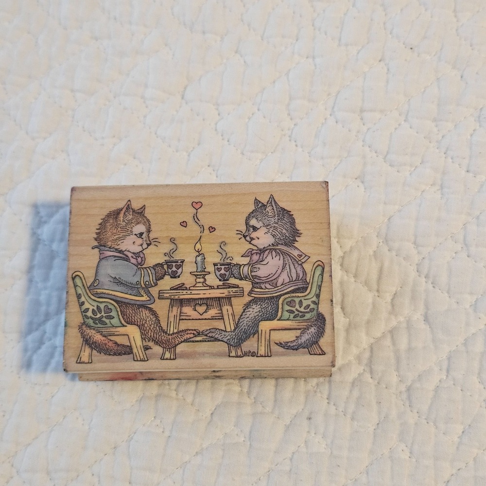 Special Friends Tea Party Cats kittens Rubber Stamp All Night Media Crafting